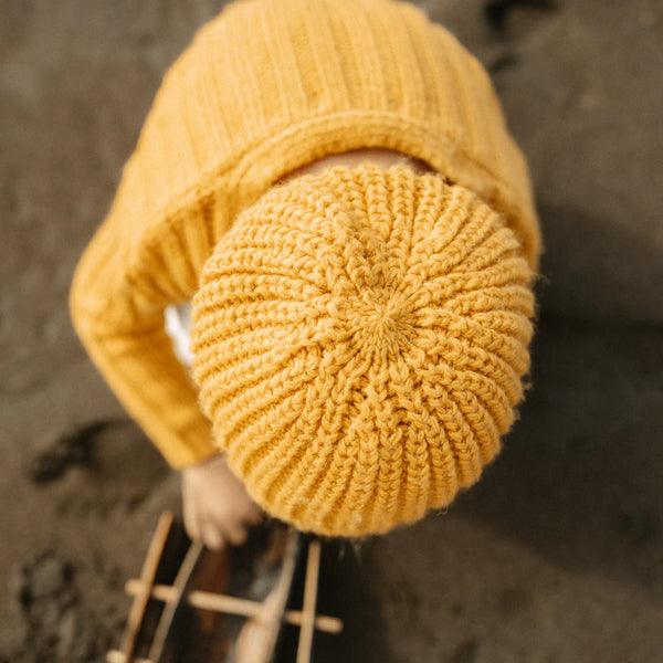Vintage Inspired Mustard Wool Knit Beanie