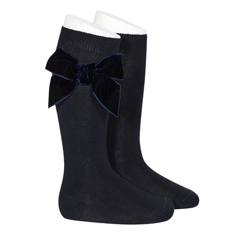 KNEE HIGH WITH VELEVT BOW 480 - NAVY